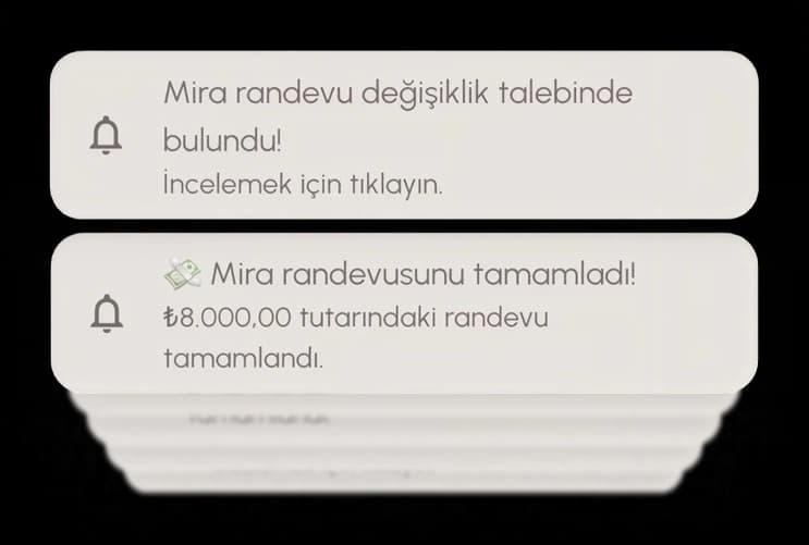 Tattoo Appy bildirimleri: sanatçının randevu değişiklik talebi ve tamamlanan randevunun tutarı